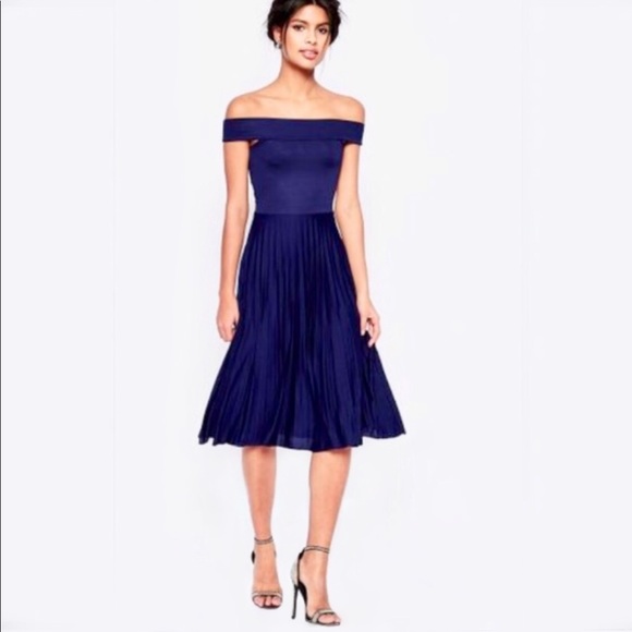 ASOS Off The Shoulder Bardot Pleated Midi Dress - Picture 1 of 8